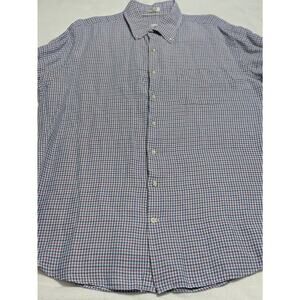 Peter Millar Shirt XL Linen‎ Silk Blend Pink Blue Check Long Sleeve Button Down